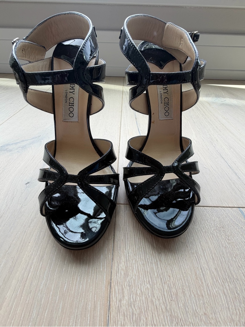 Jimmy Choo Black Patent Strappy High-Heel Sandals